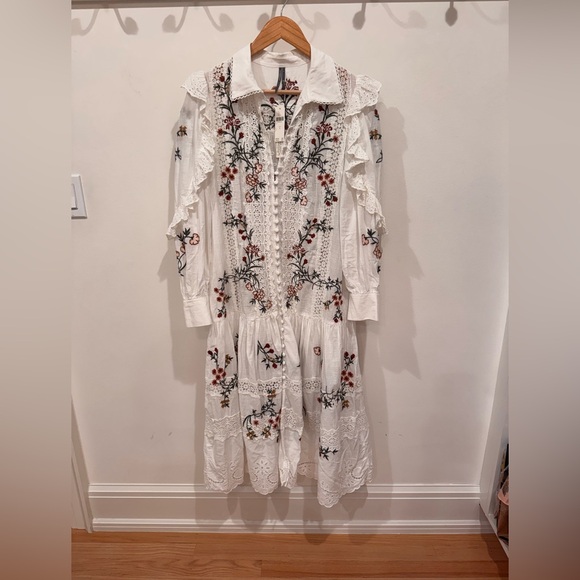 NWT By Anthropologie Long-Sleeve V-Neck Eyelet Midi Dress - Picture 5 of 12